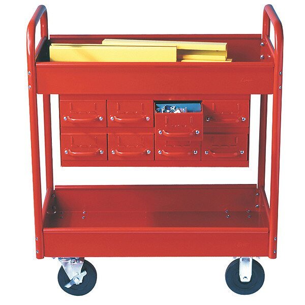 Stock Cart, 2 Shelves, 8 Drawers 500lb, 8, RD, Equipto, Mfr#: 145-8-RD