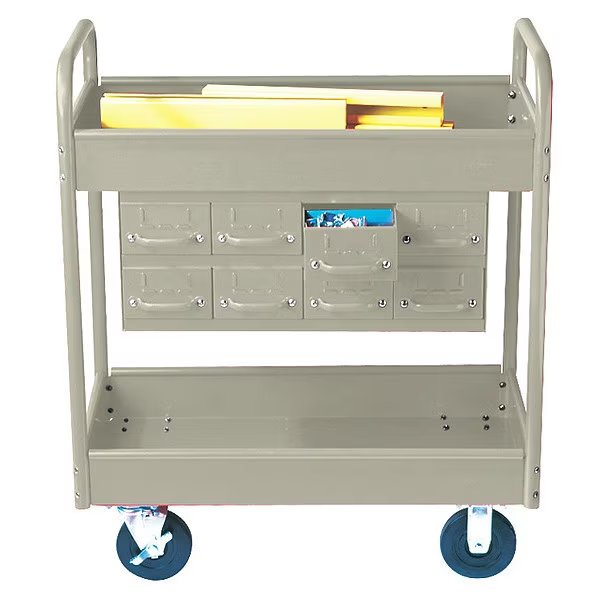 Stock Cart, 2 Shelves, 8 Drawers 500lb, 8, PY, Equipto, Mfr#: 145-8-PY