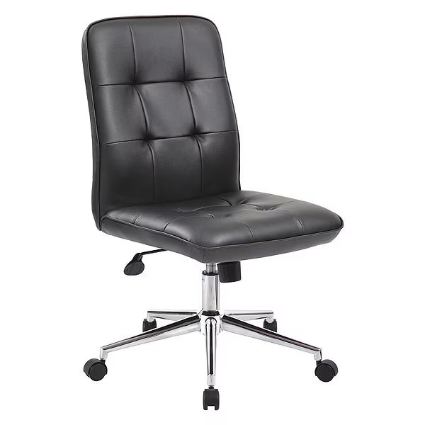 Office Chair, Vinyl, Armless, Black, Boss, Mfr#: B330-BK