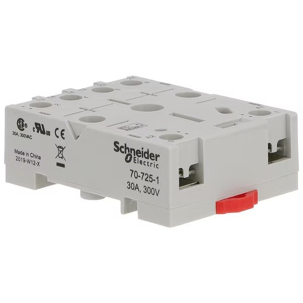 Relay Scket, Finger Safe, Square, 6 Pin, 30A, Schneider Electric, Mfr#: 70-725-1
