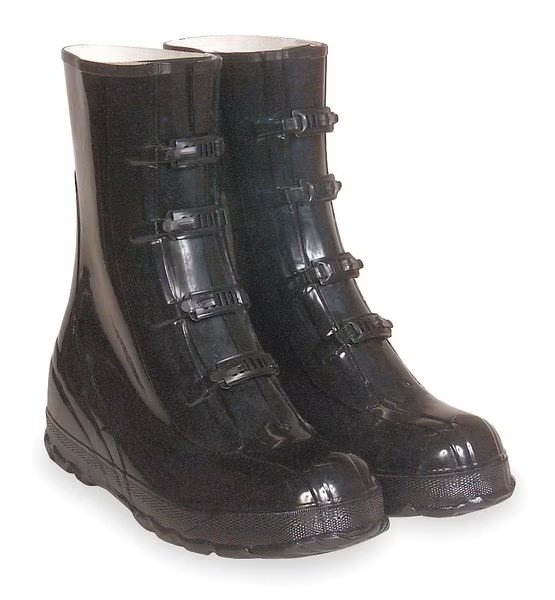 Overboot, Mens, 13, 4-Buckle, Blk, Rubber, PR, Talon Trax, Mfr#: 1AJ37
