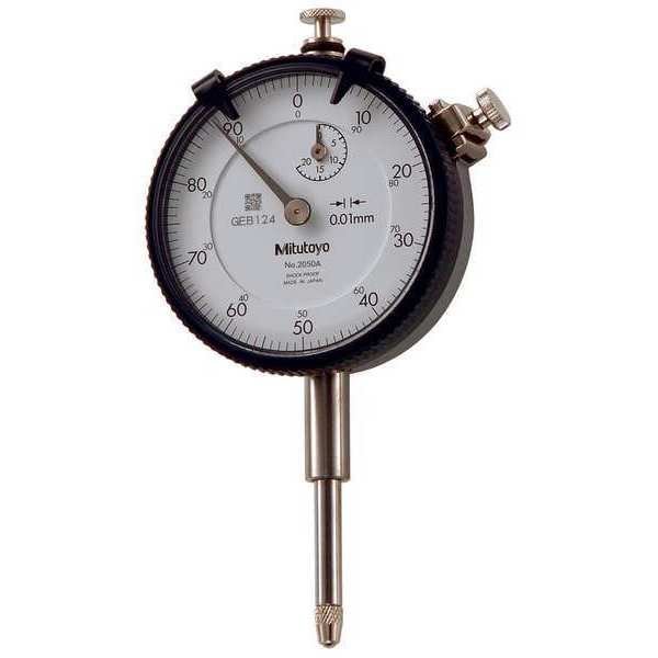 Dial Indicator, 0 to 20 mm Range, White, Mitutoyo, Mfr#: 2050AB