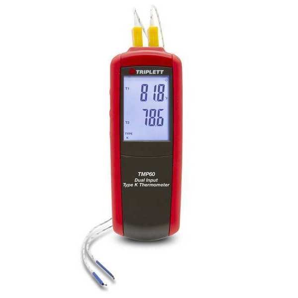 Dual Input Thermocouple J/K Thermometer, Triplett, Mfr#: TMP60