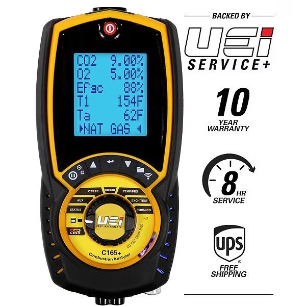 Combustion Analyzer, 32to113F, 21% v/vO2, Uei Test Instruments, Mfr#: C165+KIT-N