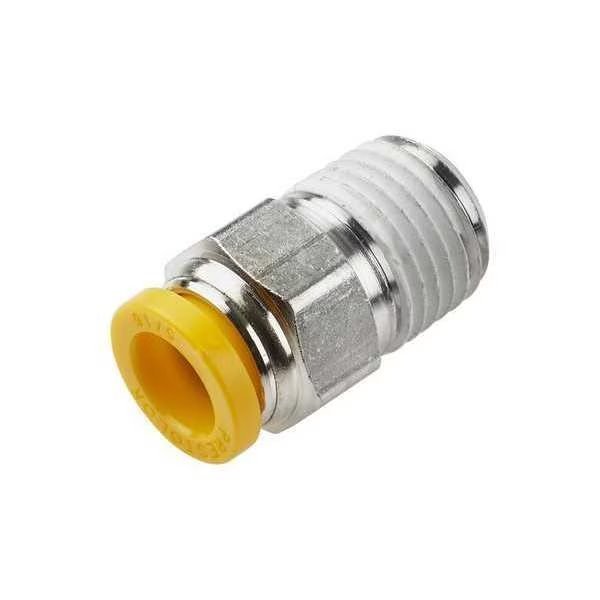 Push-to-Connect, Threaded Metric Metal Push-to-Connect Fitting, Brass, Silver, Parker, Mfr#: W68PLP-8M-6R