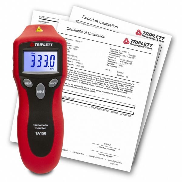 Mini Tachometer, +/-0.05% RPM Acc, LCD, Triplett, Mfr#: TA150-NIST