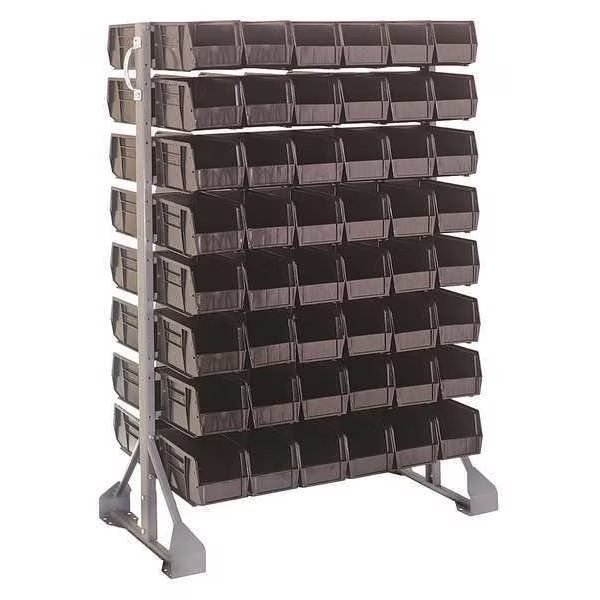 Steel Bin Rail Floor Rack, 36 in W x 20 in D x 54 in H, Black, Quantum Storage Systems, Mfr#: QRU-16D-230-96BK