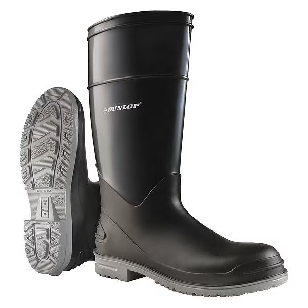 Knee Boots, Size 12, 16" H, Black, Plain, PR, Dunlop, Mfr#: 8968000