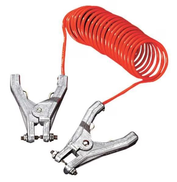 Insulated Coiled Grounding Wire, 10 ft, 3/16 in Dia, 2 Hand Clamps, Orange, EnjoyTool Select, Mfr#: RAC-10-2