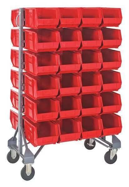 Steel Mobile Bin Rail Floor Rack, 20 in W x 36 in D x 53 in H, Red, Quantum Storage Systems, Mfr#: MQRU-12D-240-48RD