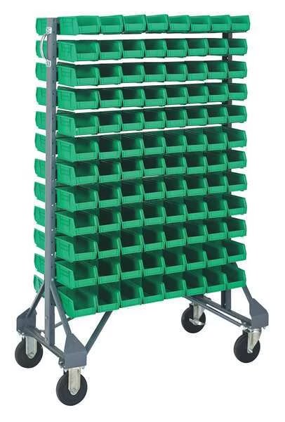 Steel Mobile Bin Rail Floor Rack, 20 in W x 36 in D x 53 in H, Green, Quantum Storage Systems, Mfr#: MQRU-12D-210-192GN