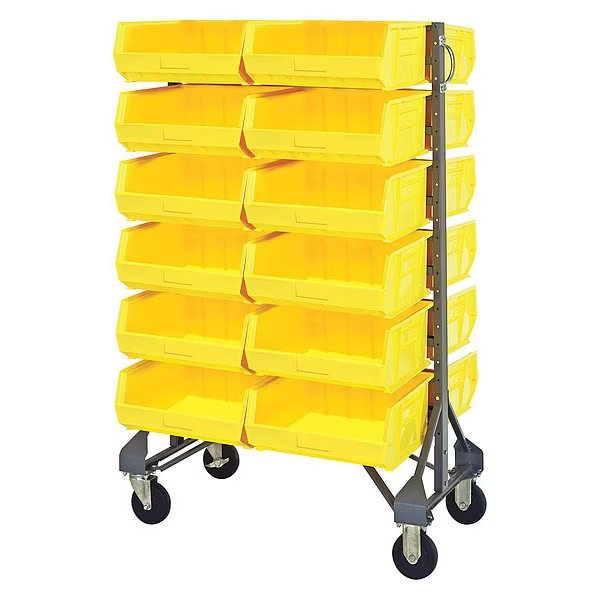 Steel Mobile Bin Rail Floor Rack, 20 in W x 36 in D x 53 in H, Yellow, Quantum Storage Systems, Mfr#: MQRU-12D-250-24YL
