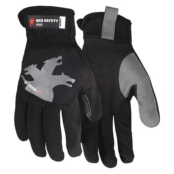Mechanics Gloves, 2XL ( 11 ), Black/Gray, Mcr Safety, Mfr#: 950XXL