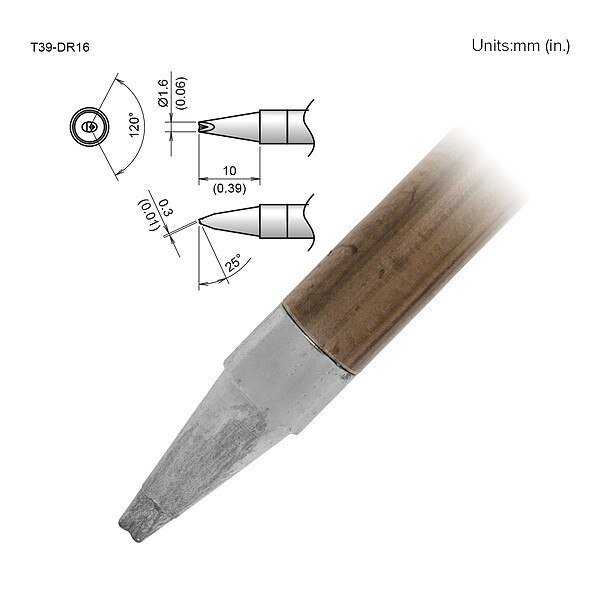 Soldering Tip, T.W. 1.6 mm, T.L. 10 mm, Hakko, Mfr#: T39-DR16