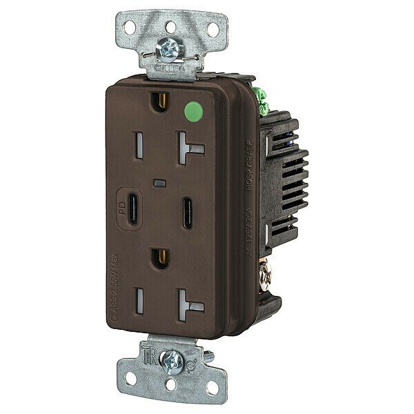 USB Receptacle, Brown, 1 hp, Hubbell, Mfr#: USB8300CPD