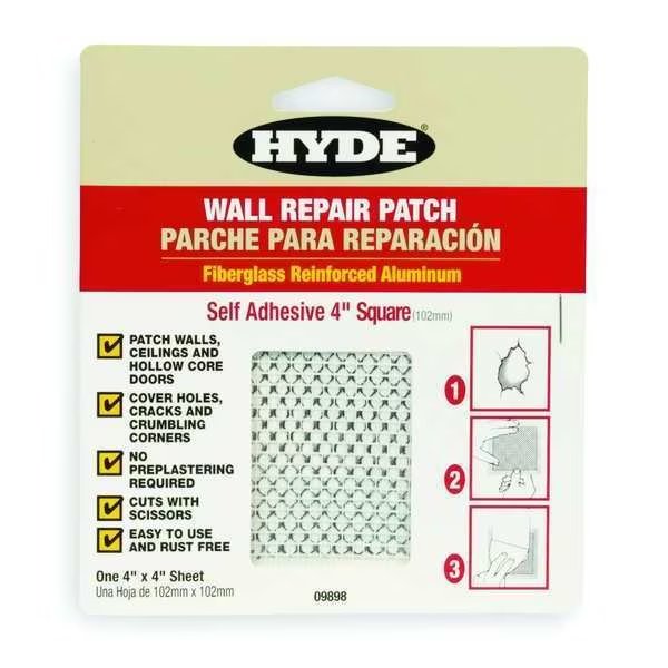 Wall Patch, 4 in x 4 in, Aluminum/Fiberglass, Hyde, Mfr#: 09903
