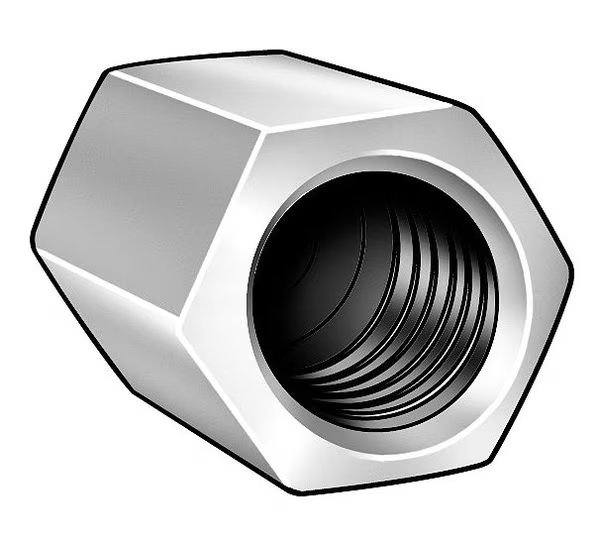 Coupling Nut Reducer, 3/4"-10 and 1/2"-13, Steel, Grade 2, Zinc Plated, 1-1/2 in Lg, 1 in Hex Wd, EnjoyTool Select, Mfr#: 250693BG