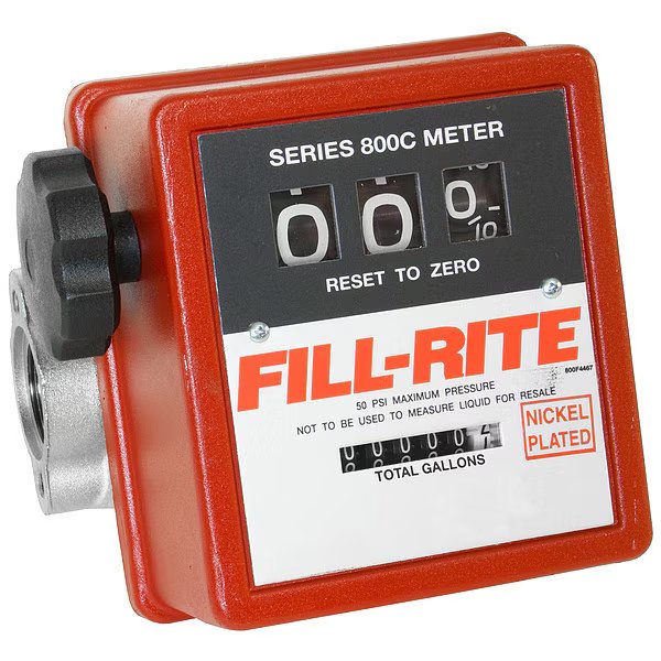 3-wheel Nickel-plated mechanical fuel transfer meter, 5-20 gpm., Fill-Rite, Mfr#: 807CN1