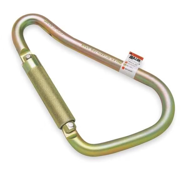 Carabiner, Twist-Lock, 8 5/8 in Length, Zinc-Plated Alloy Steel, Gold, Honeywell Miller, Mfr#: 18D-1/