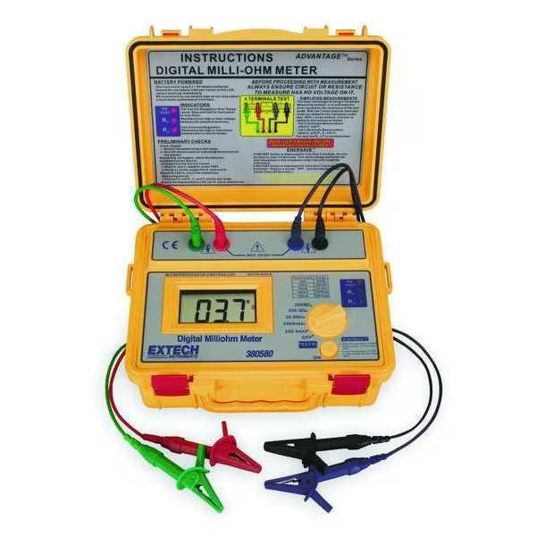 Milli Ohm Meter, 200m Ohms-2000 Ohms, Extech, Mfr#: 380580
