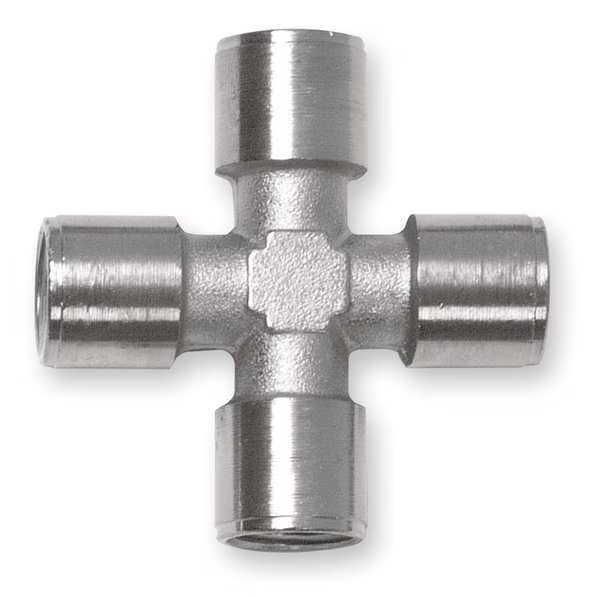 Nickel Plated Brass Cross, FNPT, 1/4" Pipe Size, Aignep Usa, Mfr#: 82620N-04