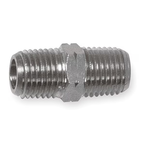 Nickel Plated Brass Hex Nipple, MNPT x MNPT, 1/8" Pipe Size, Aignep Usa, Mfr#: 82200N-02