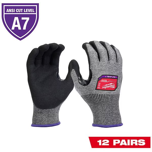 Cut Protection Dipped Gloves, A7 Cut Level, 18 ga, Gray, 2XL ( 11 ), Milwaukee Tool, Mfr#: 48-73-7014B