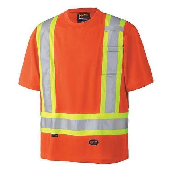 Safety Shirt, Hi-Vis, Orange, Polyester, L, Pioneer, Mfr#: V1051150U-L