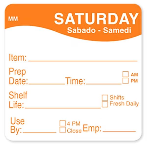 Food Safety Label, Yellow/White, 2 in H, Daymark, Mfr#: IT120156-2-TUE