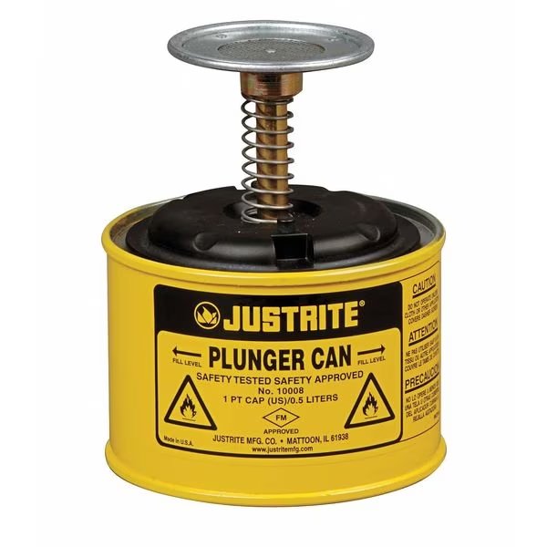 Plunger Can, 1 pt., Steel, Yellow, Justrite, Mfr#: 10018