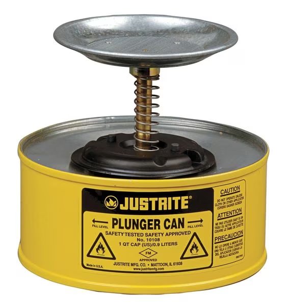 Plunger Can, 1 qt., Steel, Yellow, Justrite, Mfr#: 10118