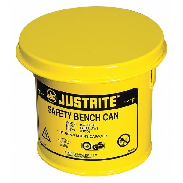 Bench Can, 1 Qt., Steel, Yellow, Justrite, Mfr#: 10171