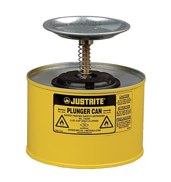 Plunger Can, 1/2 Gal., Steel, Yellow, Justrite, Mfr#: 10218
