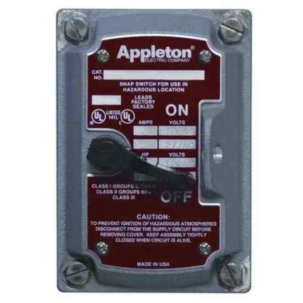 Cover/Chamber/Switch, 1-Pole, 1Gang, 20A, Appleton Electric, Mfr#: EDSF21Q