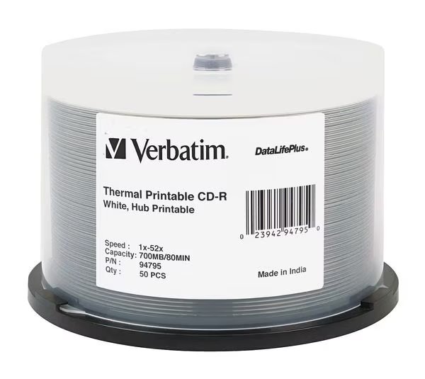 CD-R Disc, 700 MB, 80 min, 52x, PK50, Verbatim, Mfr#: VER94755