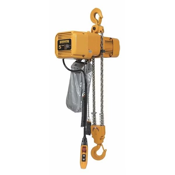 Electric Chain Hoist, 10,000 lb, 15 ft, Hook Mounted - No Trolley, Yellow, Harrington, Mfr#: NER050LD-15