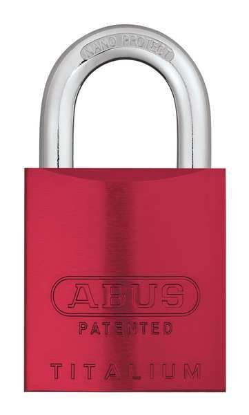 Padlock, Coreless, Long Shackle, Rectangular Aluminum Body, Steel Shackle, 1 in W, Abus, Mfr#: 83AL-IC/40 Red