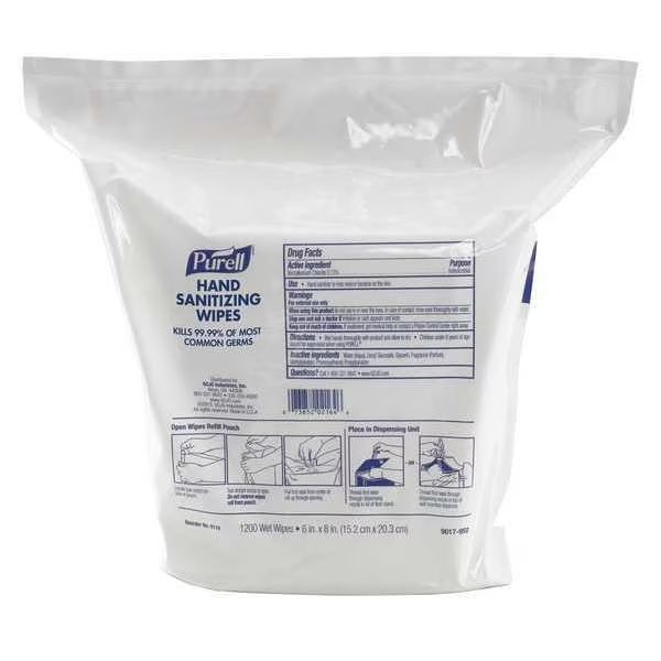 Hand Sanitizing Wipes, 1200 Count Refill for Dispensers, Non-Alcohol Formula, PK2, Purell, Mfr#: 9118-02