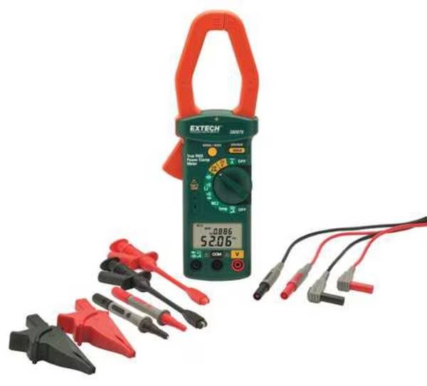 Clamp-On Power Meter, Dual LCD, 600 kW, 1,000 A, Cat III 600V Safety Rating, Extech, Mfr#: 380976-K