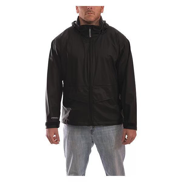 Stormflex Rain Jacket w/Hood/Pockets, Stretch, Black, S, Tingley, Mfr#: J67113
