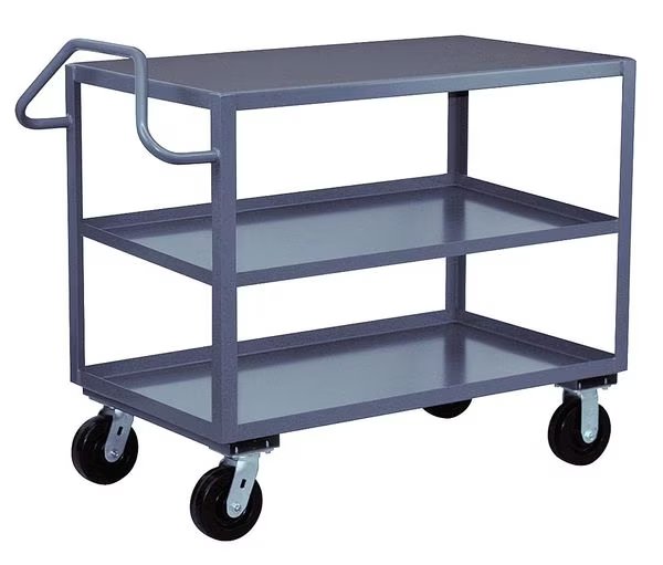 Raised Handle Utility Cart, Steel, 3 Shelves, 2400 lb, Jamco, Mfr#: EF236P600GP