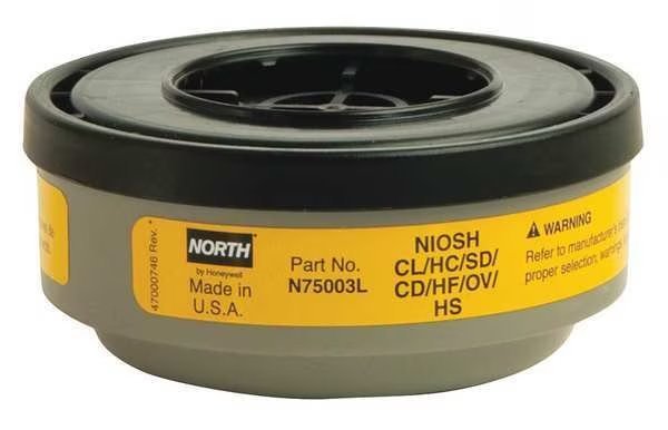 Cartridge, Threaded, OV, CL, HC, SD, HF, HS, CD, Yellow, 1 PR, NIOSH, Honeywell North, Mfr#: N75003L