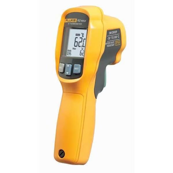 Infrared Thermometer, Backlit LCD, -22 Degrees  to 932 Degrees F, Single Dot Laser Sighting, Fluke, Mfr#: FLUKE-62 MAX