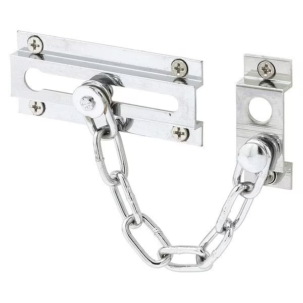 Chain Door Lock, 3-5/16 in., Solid Extruded Brass, Chrome-Plated, 6 in. Chain (Single Pack), Primeline Tools, Mfr#: MP4298