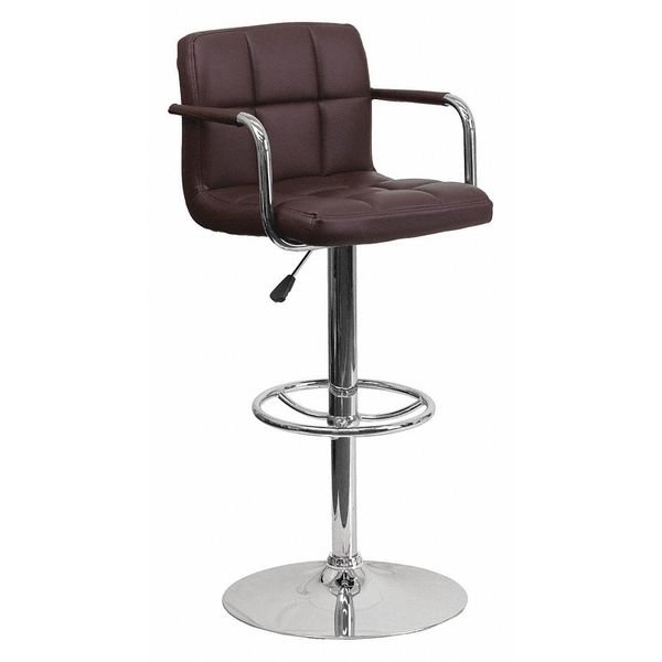 Brown Quilted Vinyl Barstool, Adj Height, Frame Material: Metal, Flash Furniture, Mfr#: CH-102029-BRN-GG