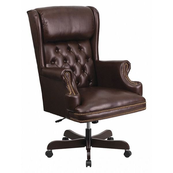 Executive Chair, Leather, 18-1/2" to 21" Height, Fixed Arms, Brown, Flash Furniture, Mfr#: CI-J600-BRN-GG