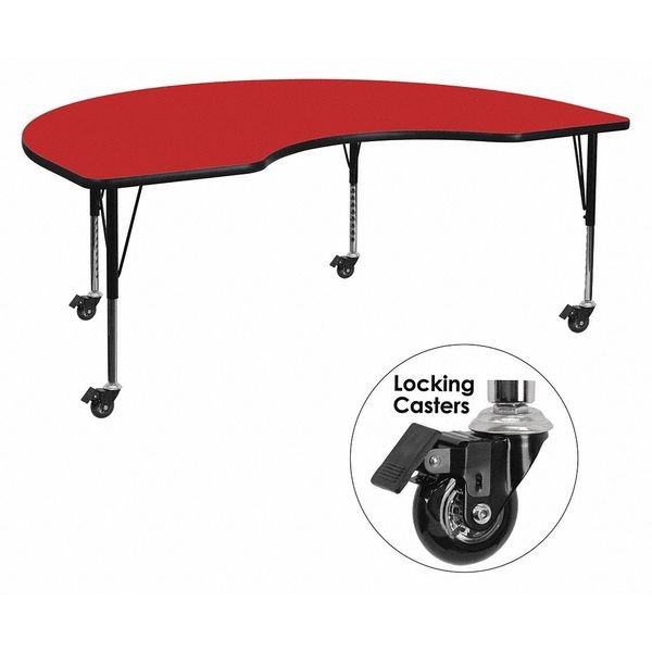 Kidney Table, Kidney Shp, Red, Lckng Cstrs, 48x96", 48" W X 96" L X 25.5" H, Laminate, Red, Flash Furniture, Mfr#: XU-A4896-KIDNY-RED-H-P-CAS-GG