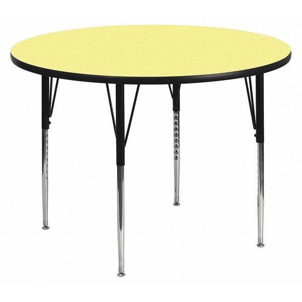 Round Activity Table, 48 W X 48 L X 30.125 H, Chrome, Laminate, Particleboard, Steel, Yellow, Flash Furniture, Mfr#: XU-A48-RND-YEL-T-A-GG
