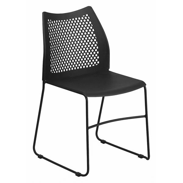 Sled Stack Chair, Plstc, Prforatd Back, Blk, Flash Furniture, Mfr#: RUT-498A-BLACK-GG