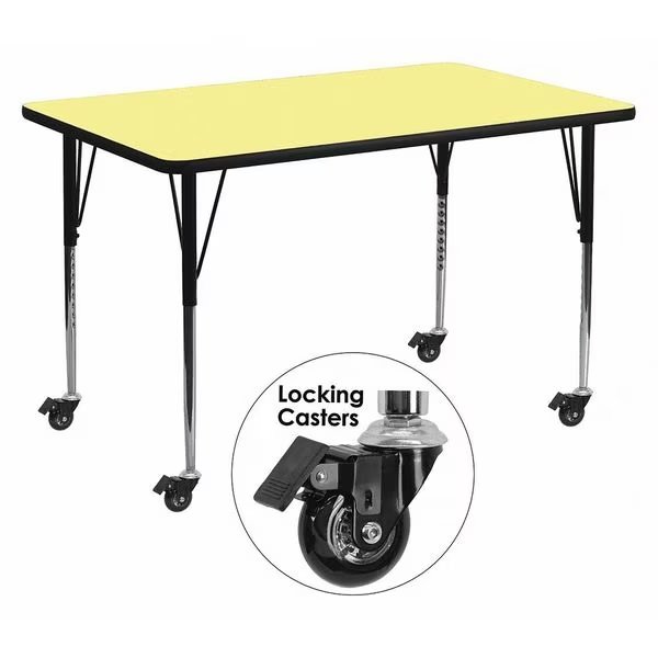 Rectangle Activity Table, 30" W X 60" L X 30.37" H, Laminate, Yellow, Flash Furniture, Mfr#: XU-A3060-REC-YEL-T-A-CAS-GG